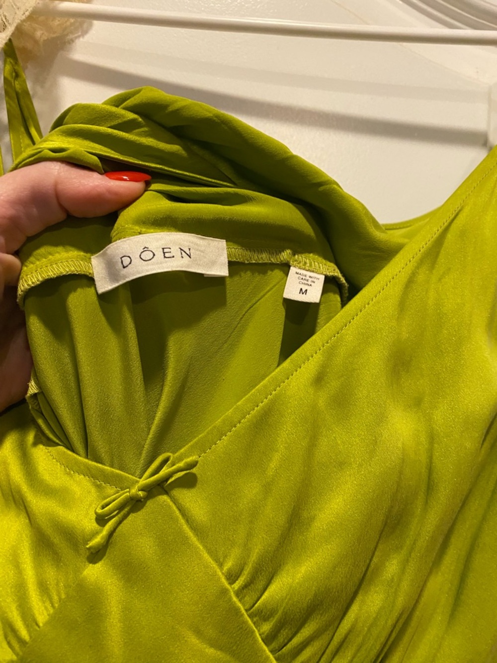 Doen Lime-Green Silk Slip Dress with Ruffle Straps - Picture 5 of 8